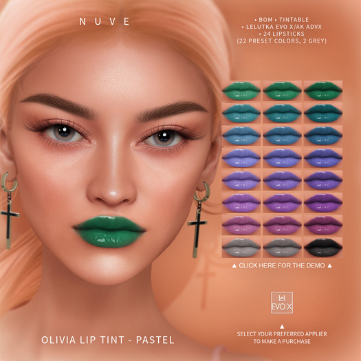Second Life Marketplace Nuve. Olivia Lip tint Pastel DEMO Lelutka Evo X